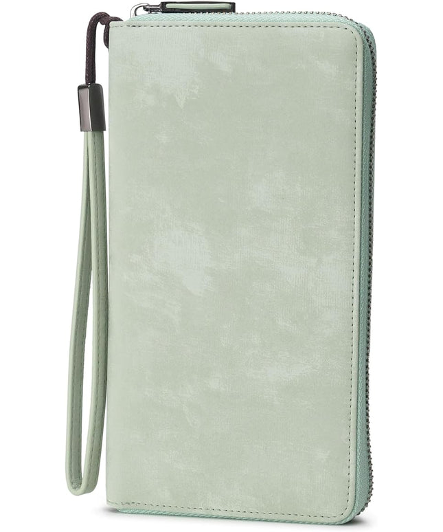 Bveyzi Women RFID Blocking Wallet Leather Zip Around Phone Clutch Large Capacity Ladies Travel Purse Wristlet | RFID Blocking, Zip Around, Large Capacity