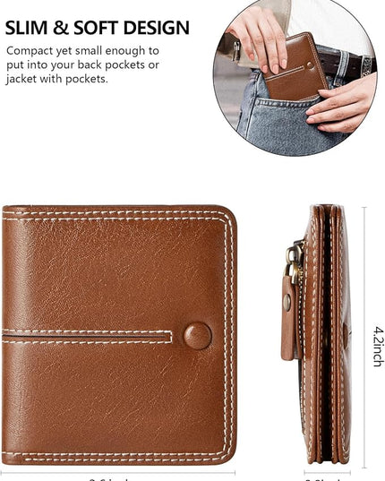 TFKGS Slim Wallet for Women Vegan Leather RFID Blocking, Small Thin Credit Card Holder Bifold Compact Pocket Ladies Mini Purse Brown
