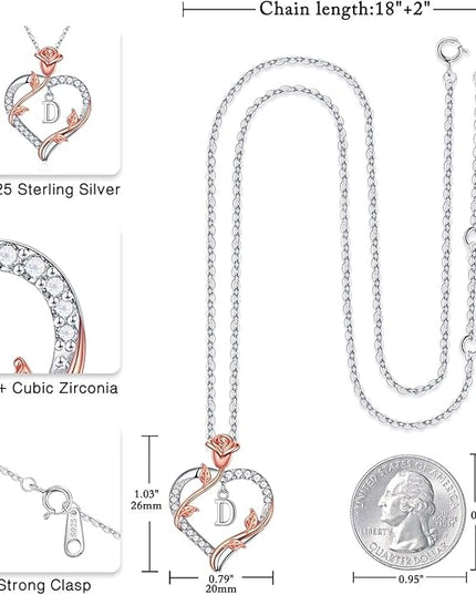Iefil Christmas Gifts for Women Wife - 925 Sterling Silver Heart Initial Necklace, Anniversary Birthday Gifts for Women, Jewelry Gift for Wife Girlfriend Mom