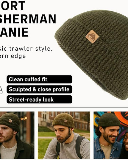 TOP-EX PolarWool™ 100% Merino Wool Fisherman Beanie Hat | Soft Single Layer Warm Short Sailor Trawler Cap for Men Women