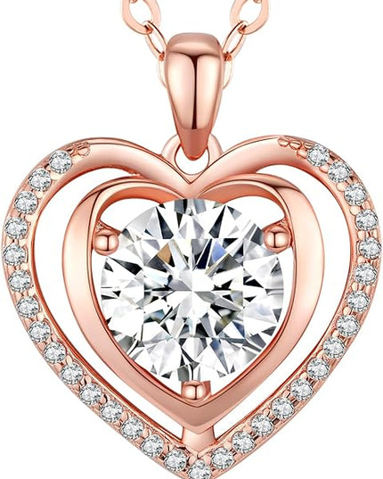 Heart Pendant Gold Necklace for Women Moissanite Lab-Created Gem I Love You Wedding Anniversary Birthday Christmas Valentine Engagements Mothers Day Jewelry for Wife Her Girlfriend Mom Daughter