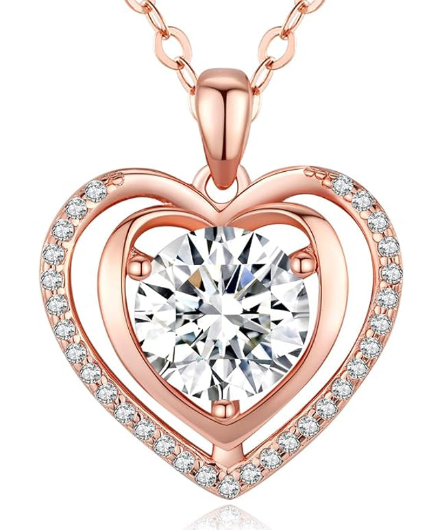 Heart Pendant Gold Necklace for Women Moissanite Lab-Created Gem I Love You Wedding Anniversary Birthday Christmas Valentine Engagements Mothers Day Jewelry for Wife Her Girlfriend Mom Daughter
