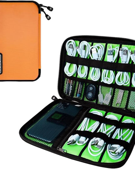 Electronics Travel Organizer,Portable Waterproof Electronic Travel Storage Bag for Small Charging Cord Storage,Charger,SD Card etc,for Travel,Business-Orange Green
