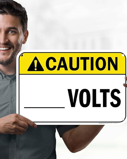Caution Volts Sign, 12x18 Inches, 55 mil thick HDPS (high density polystyrene), Made in USA by My Sign Center