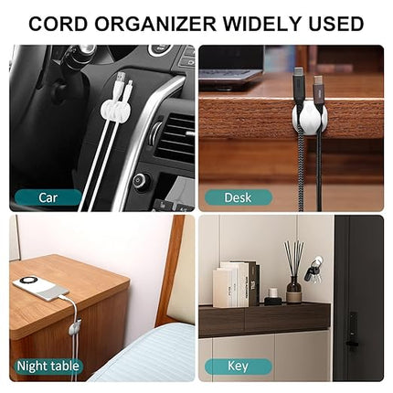 16Pack White Desk Cable Management,Adjustable Cord Organizer Cable Clips,Cable Organizer for Cords Phone Charger/PC/TV,Ideal Cord Holder for Nightstand/Wall/Desk/Office/Home/Car