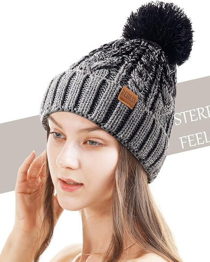 REDESS Women Winter Pompom Beanie Hat with Warm Fleece Lined, Thick Slouchy Snow Knit Skull Ski Cap
