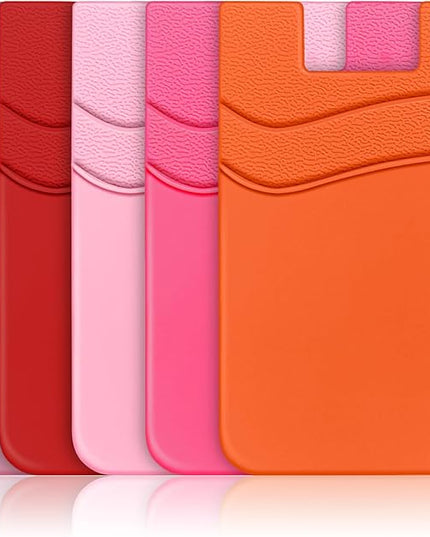 SHANSHUI Card Holder for Phone, Silicone Sticky Wallet Pocket Sleeve Pouch Stick on ID Credit Card for All Smartphonest - 5 Pack Light Pink Red Pink Rose Orange