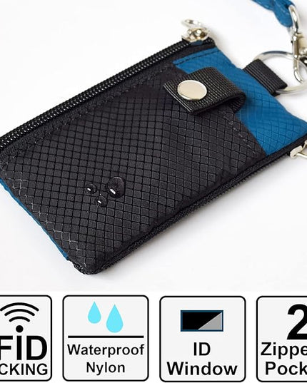 Minimalist RFID Blocking Small Wallet with ID Window,WaterResistant Zip Id Case Wallet with Lanyard Keychain for Cards,Cash,Travel,Women,Men