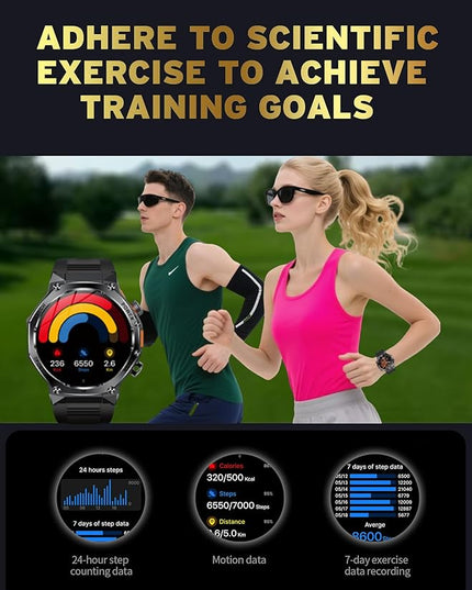 Fitness Smart Watch for Men Women, Bluetooth Calling & 1.8" AMOLED, SpO2/Heart Rate/Sleep Tracker, 100+ Workout Modes, IP67 Waterproof, 7+Day Battery, iPhone Android Compatible Black