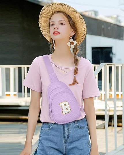 Viverte Small Corduroy Sling Bag Initial Crossbody Bag Fanny Pack for Girls Personalized Birthday Gifts for Teen Girls Gifts