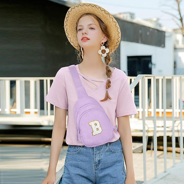 Viverte Small Corduroy Sling Bag Initial Crossbody Bag Fanny Pack for Girls Personalized Birthday Gifts for Teen Girls Gifts