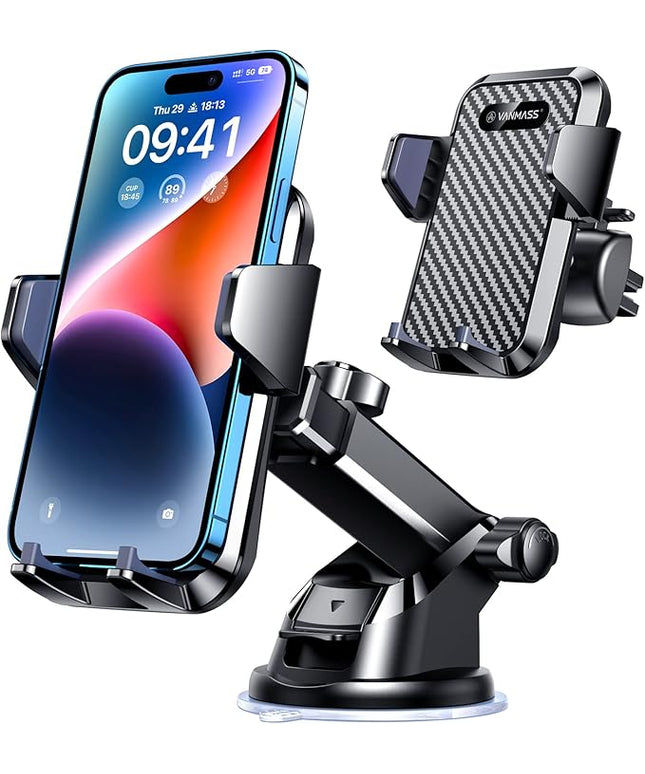 VANMASS【85+LBS Strongest Suction & Military-Grade 2026 Ultimate Car Phone Mount【Patent & Safety Certs】 Cell Phone Holder Truck for Dashboard Windshield Vent for iPhone 17 Pro Max 16 15 for Samsung