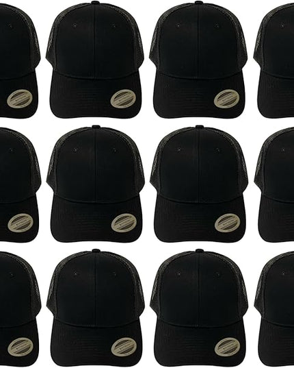 Classic Solid Black Mesh Trucker Hat - Adjustable Snapback Cap for Men & Women - Casual & Sporty Style