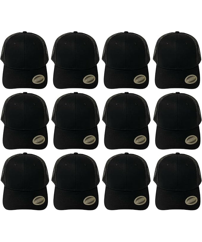 Classic Solid Black Mesh Trucker Hat - Adjustable Snapback Cap for Men & Women - Casual & Sporty Style