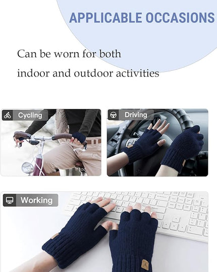 Fingerless Gloves Half Finger Winter Warm Knitted Gloves Working Running Biking Driving for Men and Women