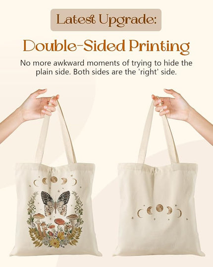 Aesthetic Tote Bag for Girls - with Magnetic Buckle and Zipper Inner Pocket for Women Lady Canvas Cotton Tote Bag