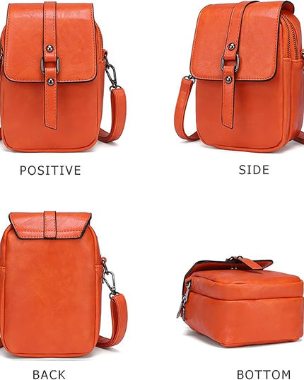 myfriday Vintage Crossbody Phone Bag for Women, Small PU Leather Shoulder Purse and Handbag with Tassel&Rivet Decoration