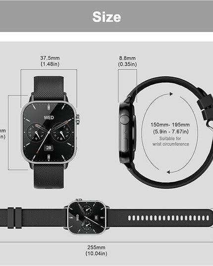 Smart Watch for Men Women, 1.85'' AMOLED HD Fitness Watch with 120+ Sports Modes, Bluetooth Call/Heart Rate/Sleep Monitor/Pedometer, Smartwatch for Android iOS, IP68 Waterproof, Black