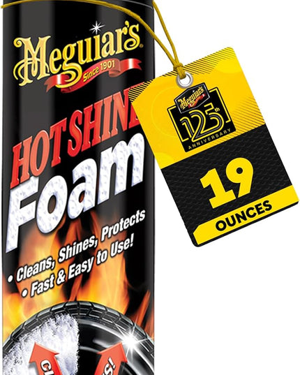 Meguiar's Hot Shine Tire Foam, High Gloss Tire Shine That Cleans, Shines, and Protects in One Step, Deep, Black Shine with Conditioners and UV Protection, Best Gifts for Car Lovers, 19 Oz Aerosol