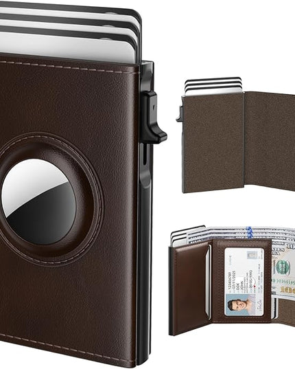 typecase Mens Wallet Card Holder for AirTag: Leather Smart Wallet for Men Compatible with Apple Air Tag, RFID Blocking, Slim, Minimalist - 9-14 Card Capacity | ID Window | Cash Slot (Dark Brown)