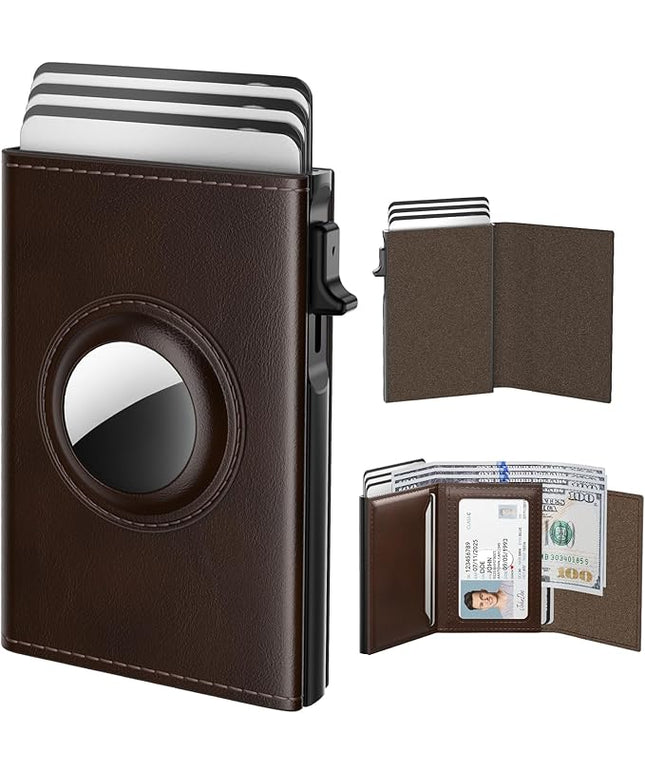 typecase Mens Wallet Card Holder for AirTag: Leather Smart Wallet for Men Compatible with Apple Air Tag, RFID Blocking, Slim, Minimalist - 9-14 Card Capacity | ID Window | Cash Slot (Dark Brown)