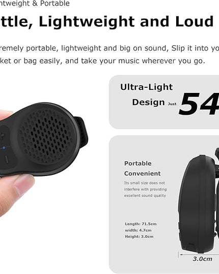 Wearable Bluetooth Speaker Clip On, Small Portable Speaker, Waterproof Bluetooth Mini Speaker with Microphone for Workout Running Up to 24H Playtime(Black+Black)