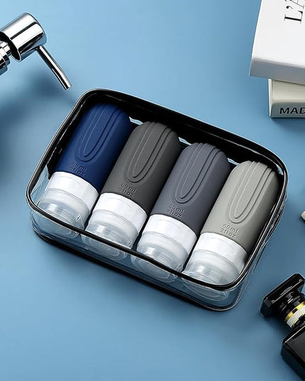 Travel Bottles for Toiletries, Tsa Approved 2oz Travel size Bottles, BPA Free Leak Proof Travels Toiletry Containers, Traveler Accessories with Toiletry Bag for Shampoo Liquid (4 Pack)