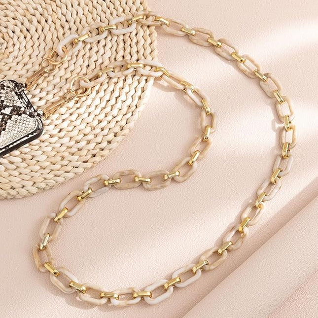 Phone Crossbody Chain Cell Phone Lanyard,Acrylic Shouder Strap Universal Cellphone Chain Strap with Tether Patches Compatible with Most Phones Bag Purse Beige