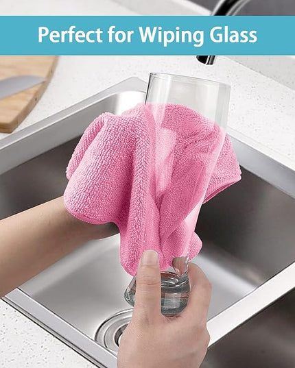 HOMEXCEL Pink Microfiber Cleaning Cloth, 50 Pack Cleaning Towels for Kitchen, Lint Free, Scratch-Free, Highly Absorbent, and Reusable Cleaning Rags for House, Window and Glass, Cars, 11.5 X11.5 inch