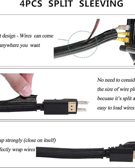311Pcs Cable Management Organizer Kit 4 Cable Sleeve Split,53Cable Clips 12Cord Clips Holder,22 Cable Ties, 20 Adhesive Wall Cable Tie, 200Fasten Cable Ties for TV Office Home Electronics