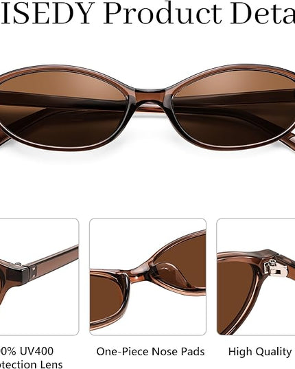 FEISEDY Retro Oval Cat Eye Sunglasses for Women 90s Narrow Lightweight Shades Y2k Trendy Sunnies B0257
