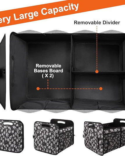 Trunk Organizer, Collapsible Trunk Organizers and Storage, Car Accessories for Women and Men, Multi-Compartment Trunk Storage Organizer for SUV, Car, Mini-Van - Floral