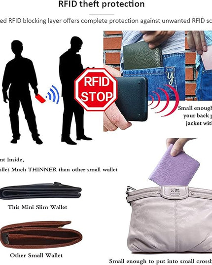 AINIMOER Small Leather Wallet for Women, Ladies Credit Card Holder RFID Blocking Women's Mini Bifold Pocket Purse