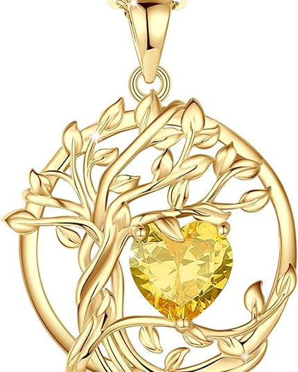 FANCIME Tree of life Birthstone necklace Sterling Silver Pendant Birthstone Necklace Gemstone Anniversary Birthday Jewelry Christmas Gifts for Mom Her Wife
