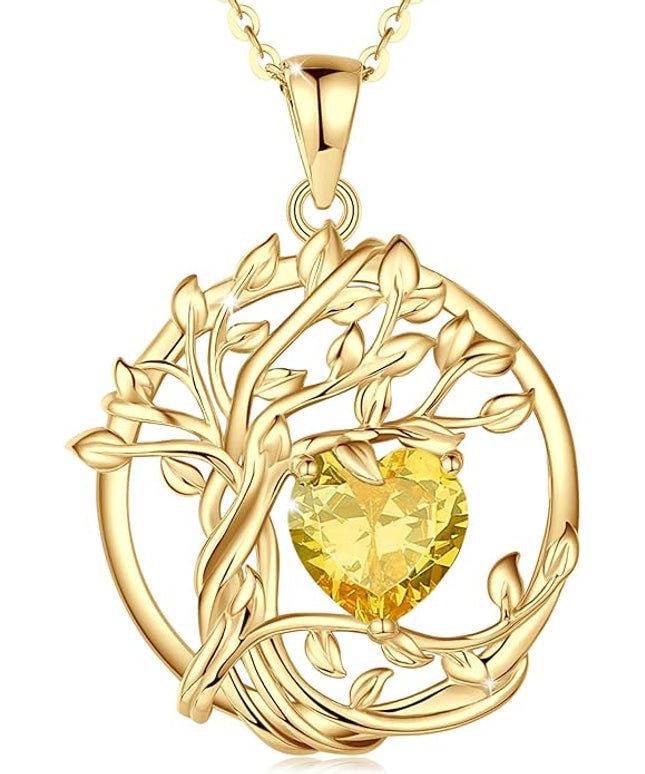 FANCIME Tree of life Birthstone necklace Sterling Silver Pendant Birthstone Necklace Gemstone Anniversary Birthday Jewelry Christmas Gifts for Mom Her Wife