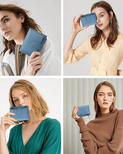 Airkit Small Wallet Women RFID Blocking Soft Leather Bifold Compact Card Holder Wallet for Women with Zipper Coin Pocket 4 ID Window