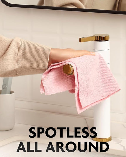 Fantasticlean Microfiber Cleaning Cloth Roll -40 Pack, Tear Away Microfiber Towels, 12" x 12", Reusable, Washable, Lint Free, Ultra Absorbent Dishcloth for Car, Pet, Kitchen Cleaning Supplies (Pink)