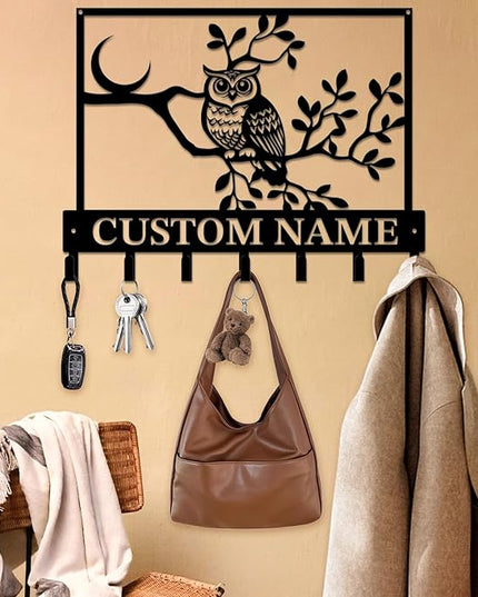 Personalized Custom Name Birds of Trees Wall Key Hooks,Metal Birds of Trees Art Clothes Hooks,Metal Birds of Trees Wall Home Storage Decorative,For Front Door, Hallway, Kitchen, Bedroom (Style I)
