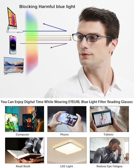 EYEURL Reading Glasses for Women-Blue Light Blocking For Men Women-3 Pack Computer Readers 2.5 Spring Hinge Anti UV Ray/Eye Strain/Glare Eyeglasses