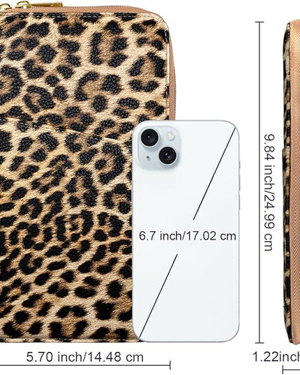 Family Passport Holder Wallet RFID Blocking Document Organizer PU Leather Mulit-purpose Travel Wallets Credit Cards Holder for Women Men, Light Leopard