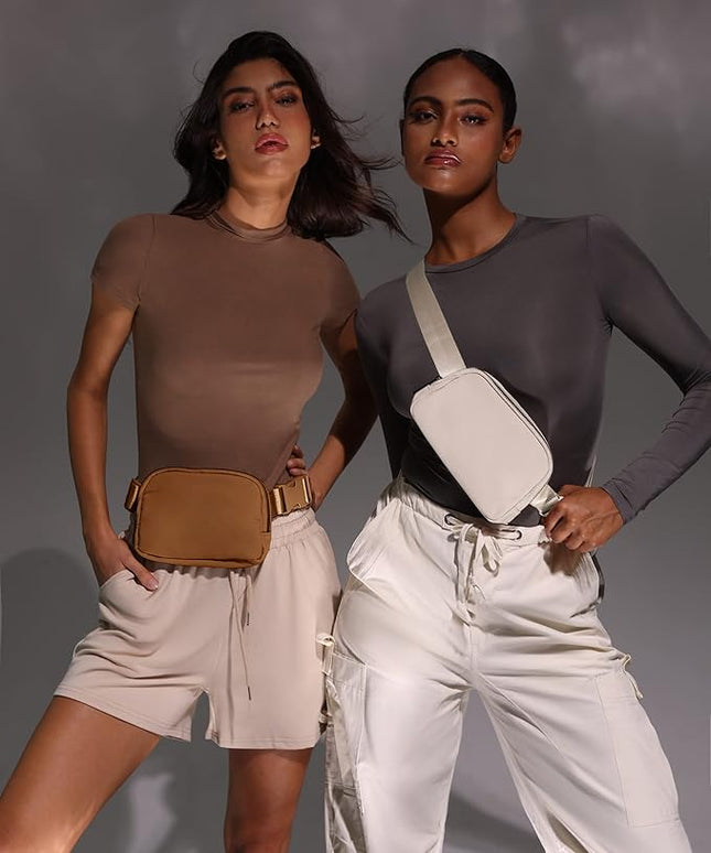 YOSHUYUKI Cross Body Fanny Packs for Women Men Fashion Waist Bag Pouch Nylon Small Travel Crossbody Bags Mini Purse Everywhere Belt Bag Bum Bag with Adjustable Strap for Workout Running Hiking Ivory