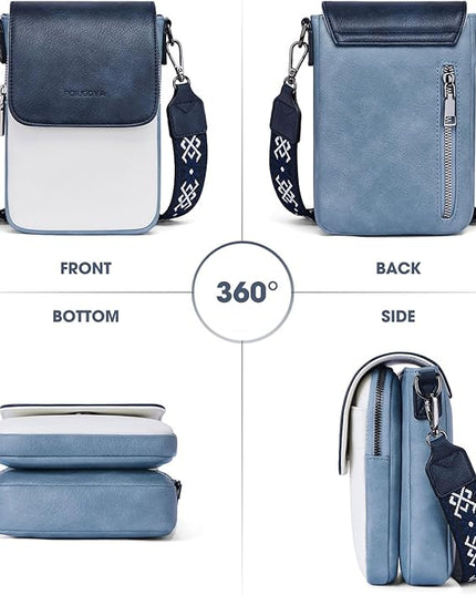 POIUGOYA Small Crossbody Bags for Women Trendy,Leather Triple Compartment Cell Phone Crossbody Wallet Purses with Card Slots
