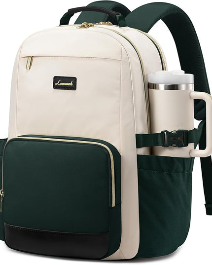 LOVEVOOK Laptop Backpack for Women with Pouch Pocket for Large Capacity Cup,17 Inch Teacher Nurse College Work Backpack Purse,Waterproof Laptop Bag Computer Back Pack for Travel, Beige-Green-Black