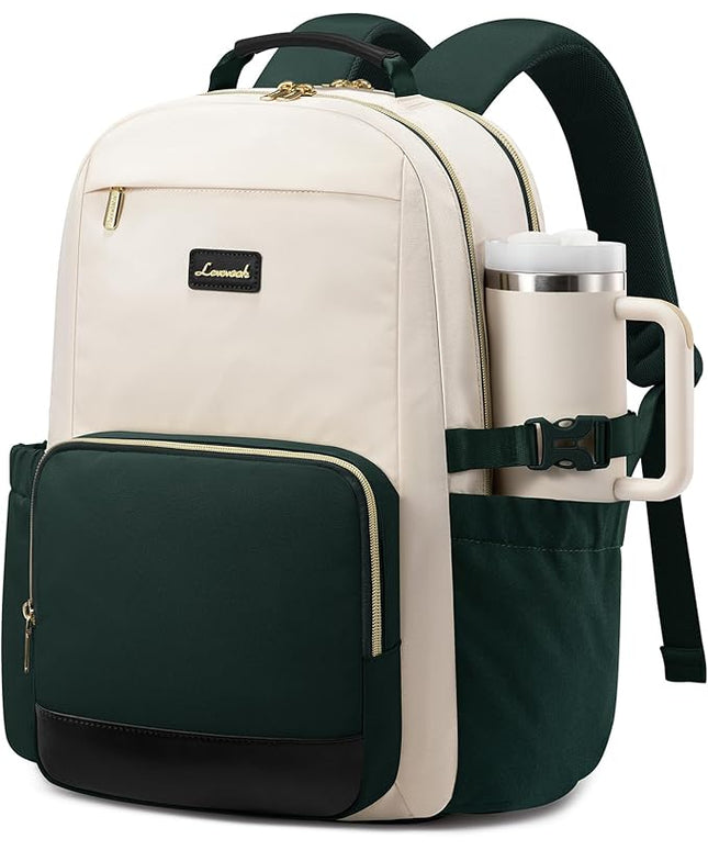 LOVEVOOK Laptop Backpack for Women with Pouch Pocket for Large Capacity Cup,15.6 Inch Teacher Nurse College Work Backpack Purse,Waterproof Laptop Bag Computer Back Pack for Travel, Beige-Green-Black
