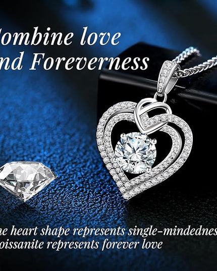 OOBEE Moissanite Heart Necklaces for Women, 1- 4 Carat Moissanite 925 Sterling Silver Gold Plating Fine Women Necklace，Ideal Anniversary Birthday Christmas Valentine Mothers Day Jewelry Gifts for Mom Wife Her Girlfriend