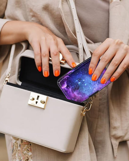 Atufsuat Credit Card Holder, Mini Aluminum Card Wallet RFID Blocking Slim Metal Hard Card Case for Women Men, Galaxy