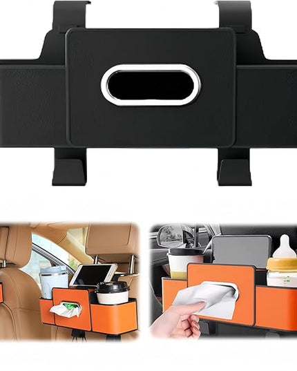 4 in 1 Car Organizers and Storage Box,2026 Upgraded Multifunctional Car Organizers with Tissue Boxs and Hook, Drink Holder for Car (Black)