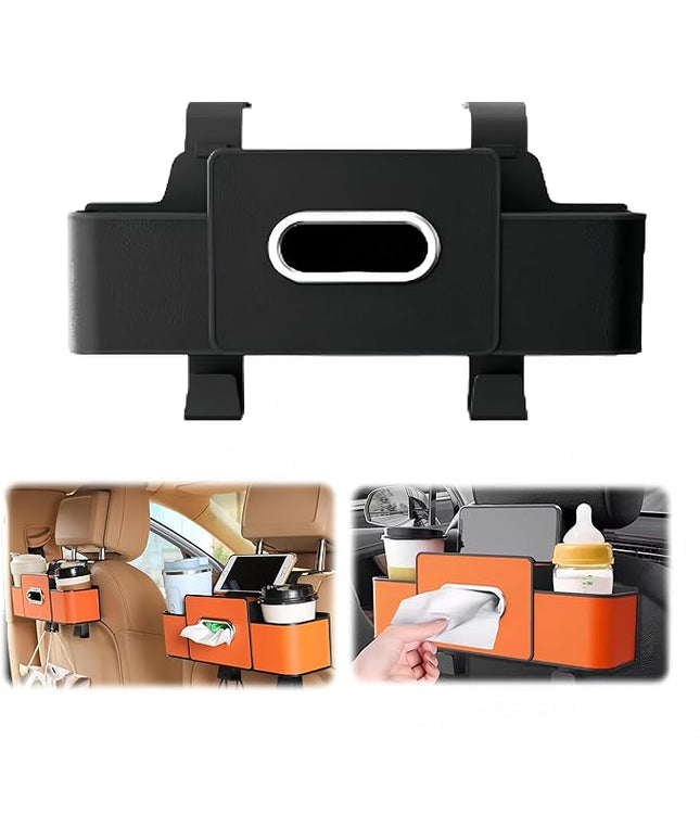 4 in 1 Car Organizers and Storage Box,2026 Upgraded Multifunctional Car Organizers with Tissue Boxs and Hook, Drink Holder for Car (Black)