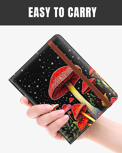 Rimilak Passport Holder, RFID Blocking Passport Cover Wallet Travel Essentials, Leather Travel Air Ticket Documents Organizer Protector for Women and Men, Red Mushroom