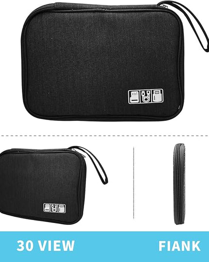 Electronics Organizer Travel Case,Electronic Accessories Storage Bag,Portable Waterproof Cable Organizer Bag,with 5 Cable Ties，for Travel,Work-Black